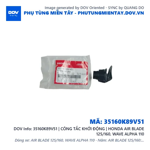 35160K89V51 | CÔNG TẮC KHỞI ĐỘNG | HONDA AIR BLADE 125/160, WAVE ALPHA 110 — 35160K89V51