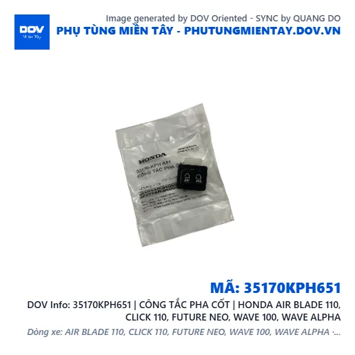 35170KPH651 | CÔNG TẮC PHA CỐT | HONDA AIR BLADE 110, CLICK 110, FUTURE NEO, WAVE 100, WAVE ALPHA — 35170KPH651