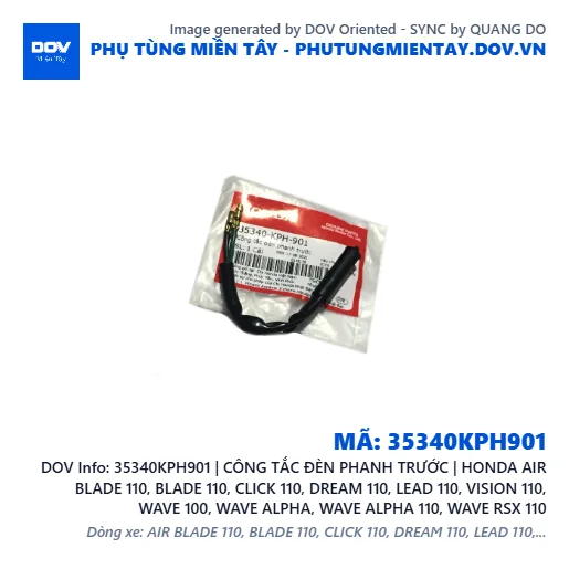35340KPH901 | CÔNG TẮC ĐÈN PHANH TRƯỚC | HONDA AIR BLADE 110, BLADE 110, CLICK 110, DREAM 110, LEAD 110, VISION 110, WAVE 100, WAVE ALPHA, WAVE ALPHA 110, WAVE RSX 110 — 35340KPH901
