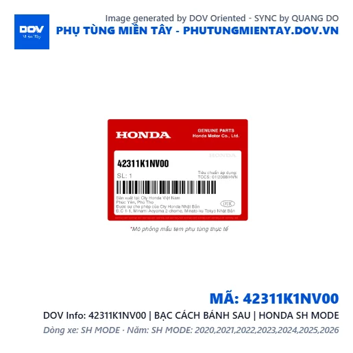 42311K1NV00 | BẠC CÁCH BÁNH SAU | HONDA SH MODE — 42311K1NV00