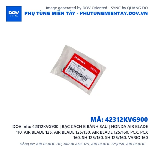 42312KVG900 | BẠC CÁCH B BÁNH SAU | HONDA AIR BLADE 110, AIR BLADE 125, AIR BLADE 125/150, AIR BLADE 125/160, PCX, PCX 160, SH 125/150, SH 125/160, VARIO 160 — 42312KVG900