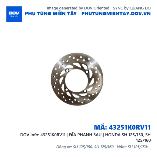 43251K0RV11 | ĐĨA PHANH SAU | HONDA SH 125/150, SH 125/160 — 43251K0RV11