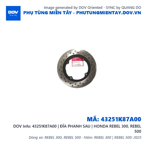 43251K87A00 | ĐĨA PHANH SAU | HONDA REBEL 300, REBEL 500 — 43251K87A00