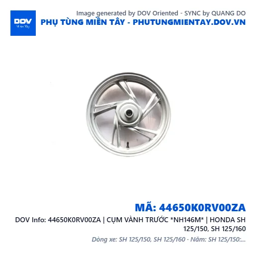 44650K0RV00ZA | CỤM VÀNH TRƯỚC *NH146M* | HONDA SH 125/150, SH 125/160 — 44650K0RV00ZA