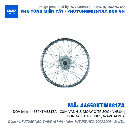 44650KTM881ZA | CỤM VÀNH & MOAY Ơ TRƯỚC *NH364 | HONDA FUTURE NEO, WAVE ALPHA — 44650KTM881ZA