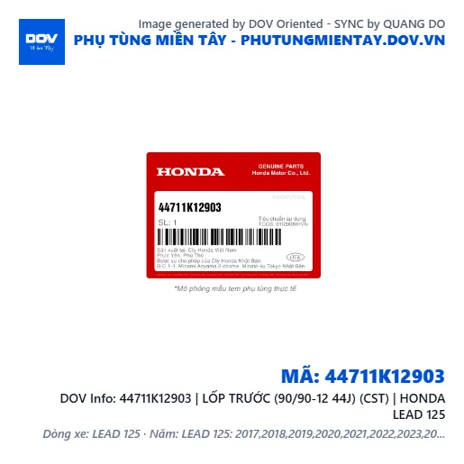 44711K12903 | LỐP TRƯỚC (90/90-12 44J) (CST) | HONDA LEAD 125 — 44711K12903