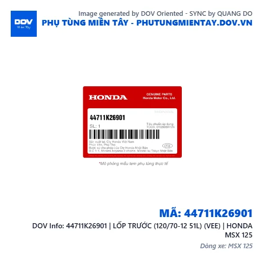 44711K26901 | LỐP TRƯỚC (120/70-12 51L) (VEE) | HONDA MSX 125 — 44711K26901
