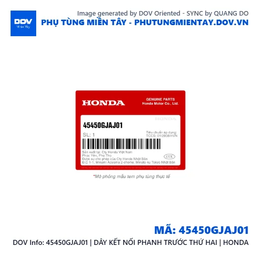 45450GJAJ01 | DÂY KẾT NỐI PHANH TRƯỚC THỨ HAI | HONDA  — 45450GJAJ01