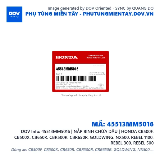 45513MM5016 | NẮP BÌNH CHỨA DẦU | HONDA CB500F, CB500X, CB650R, CBR500R, CBR650R, GOLDWING, NX500, REBEL 1100, REBEL 300, REBEL 500 — 45513MM5016