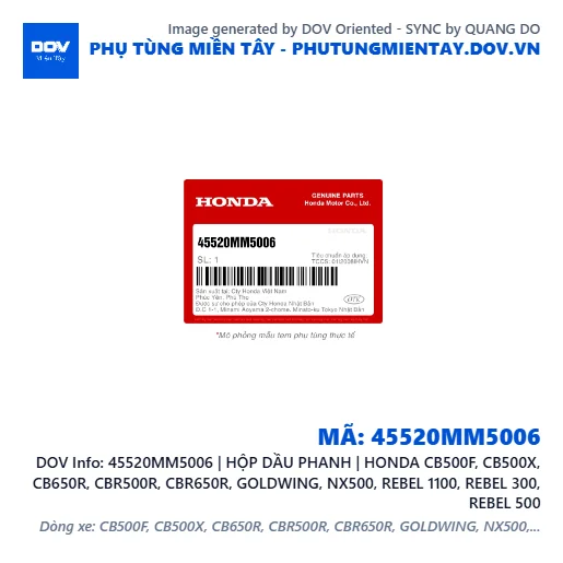 45520MM5006 | HỘP DẦU PHANH | HONDA CB500F, CB500X, CB650R, CBR500R, CBR650R, GOLDWING, NX500, REBEL 1100, REBEL 300, REBEL 500 — 45520MM5006