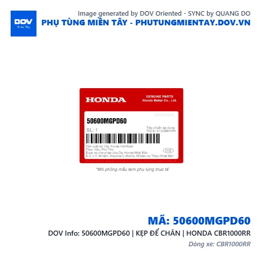 50600MGPD60 | KẸP ĐỂ CHÂN | HONDA CBR1000RR — 50600MGPD60