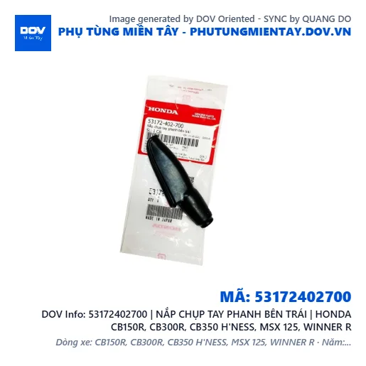 53172402700 | NẮP CHỤP TAY PHANH BÊN TRÁI | HONDA CB150R, CB300R, CB350 H'NESS, MSX 125, WINNER R — 53172402700