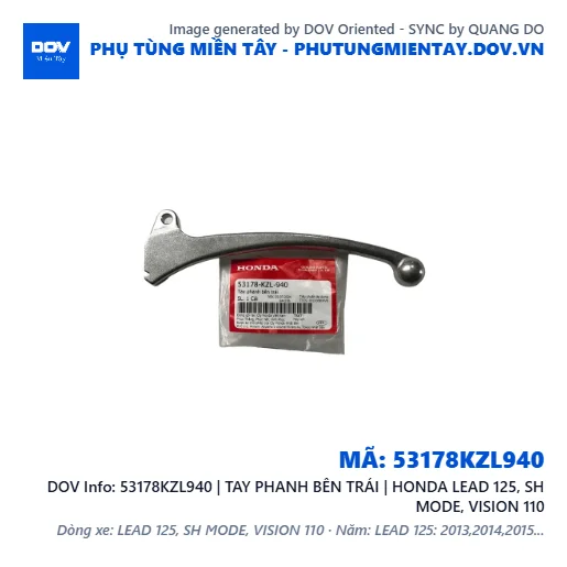 53178KZL940 | TAY PHANH BÊN TRÁI | HONDA LEAD 125, SH MODE, VISION 110 — 53178KZL940