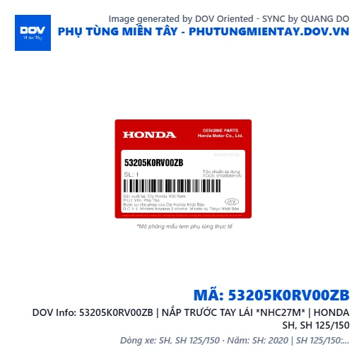 53205K0RV00ZB | NẮP TRƯỚC TAY LÁI *NHC27M* | HONDA SH, SH 125/150 — 53205K0RV00ZB