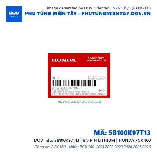 5B100K97T13 | BỘ PIN LITHIUM | HONDA PCX 160 — 5B100K97T13