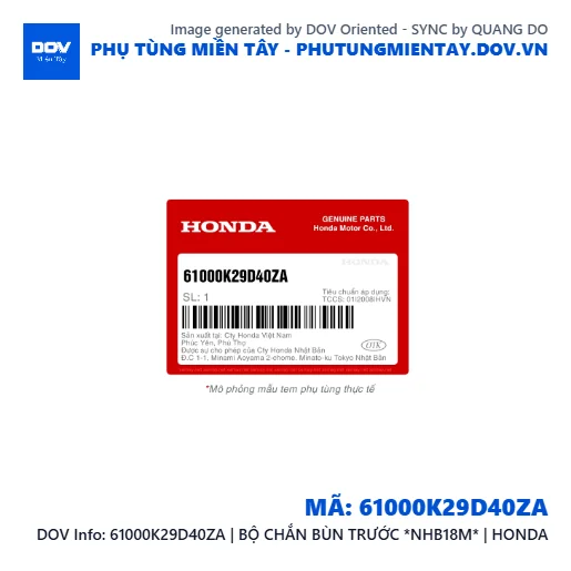 61000K29D40ZA | BỘ CHẮN BÙN TRƯỚC *NHB18M* | HONDA  — 61000K29D40ZA