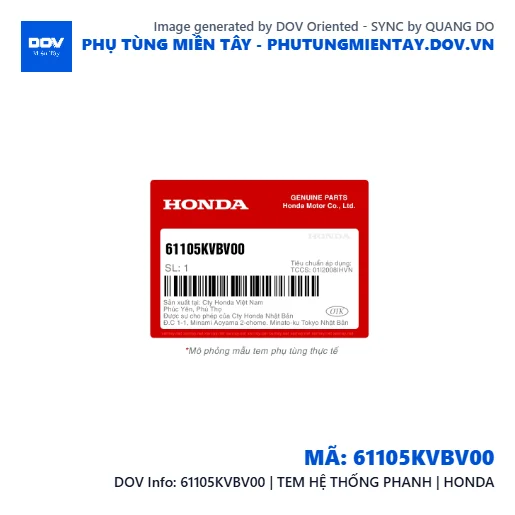 61105KVBV00 | TEM HỆ THỐNG PHANH | HONDA  — 61105KVBV00