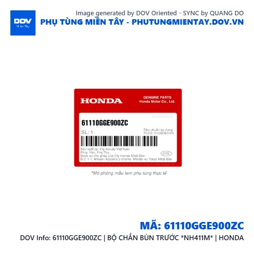61110GGE900ZC | BỘ CHẮN BÙN TRƯỚC *NH411M* | HONDA — 61110GGE900ZC