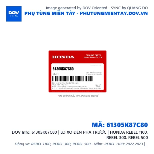 61305K87C80 | LÒ XO ĐÈN PHA TRƯỚC | HONDA REBEL 1100, REBEL 300, REBEL 500 — 61305K87C80