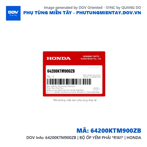 64200KTM900ZB | BỘ ỐP YẾM PHẢI *R161* | HONDA  — 64200KTM900ZB