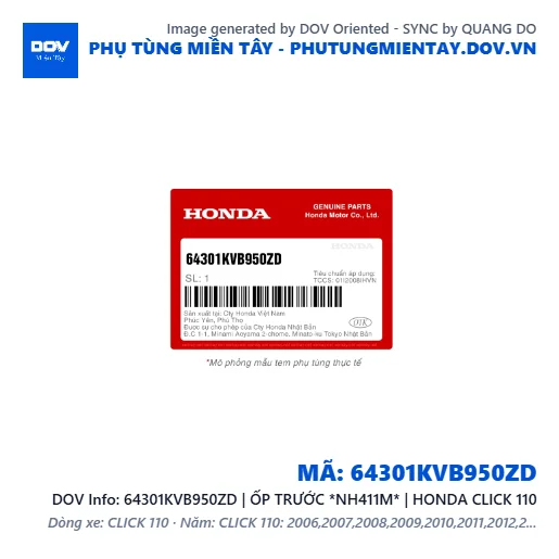 64301KVB950ZD | ỐP TRƯỚC *NH411M* | HONDA CLICK 110 — 64301KVB950ZD