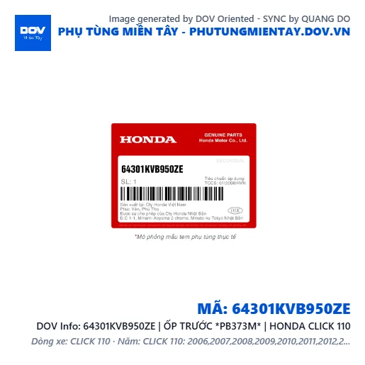 64301KVB950ZE | ỐP TRƯỚC *PB373M* | HONDA CLICK 110 — 64301KVB950ZE