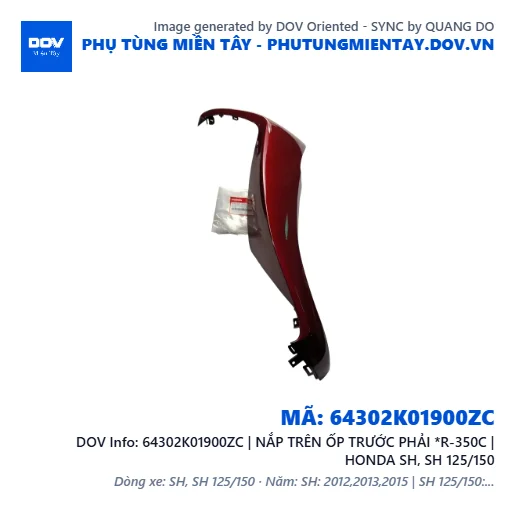 64302K01900ZC | NẮP TRÊN ỐP TRƯỚC PHẢI *R-350C | HONDA SH, SH 125/150 — 64302K01900ZC