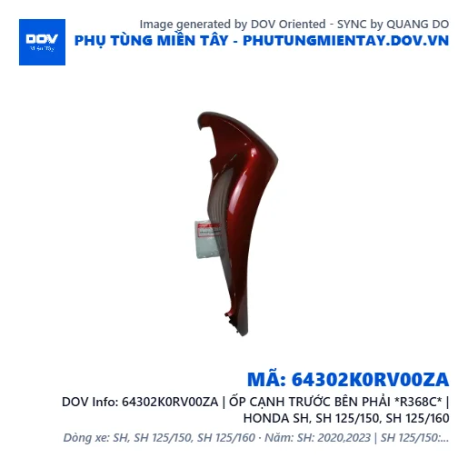 64302K0RV00ZA | ỐP CẠNH TRƯỚC BÊN PHẢI *R368C* | HONDA SH, SH 125/150, SH 125/160 — 64302K0RV00ZA