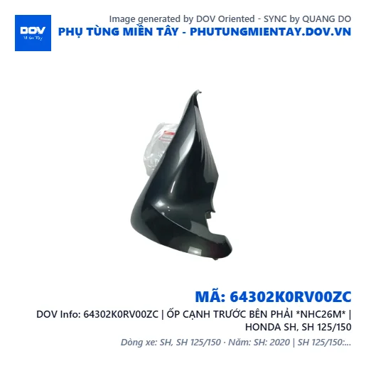 64302K0RV00ZC | ỐP CẠNH TRƯỚC BÊN PHẢI *NHC26M* | HONDA SH, SH 125/150 — 64302K0RV00ZC