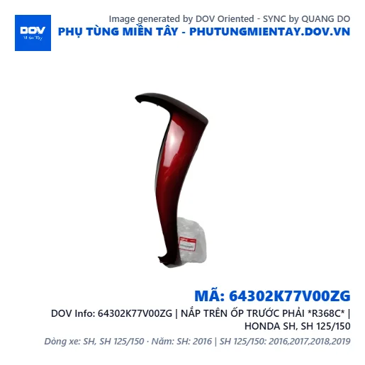 64302K77V00ZG | NẮP TRÊN ỐP TRƯỚC PHẢI *R368C* | HONDA SH, SH 125/150 — 64302K77V00ZG