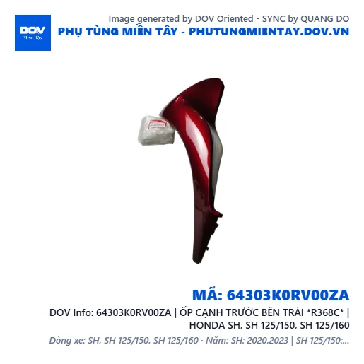 64303K0RV00ZA | ỐP CẠNH TRƯỚC BÊN TRÁI *R368C* | HONDA SH, SH 125/150, SH 125/160 — 64303K0RV00ZA
