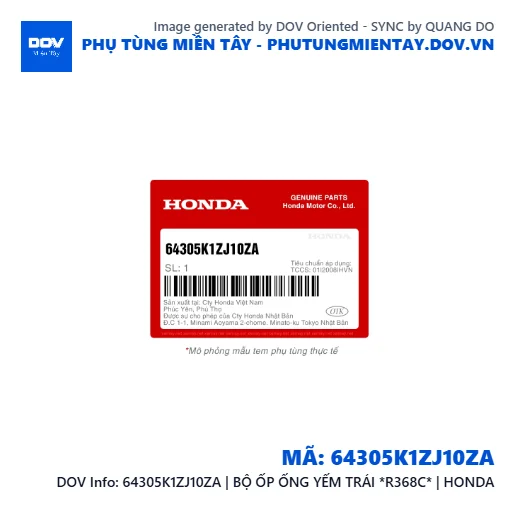 64305K1ZJ10ZA | BỘ ỐP ỐNG YẾM TRÁI *R368C* | HONDA — 64305K1ZJ10ZA