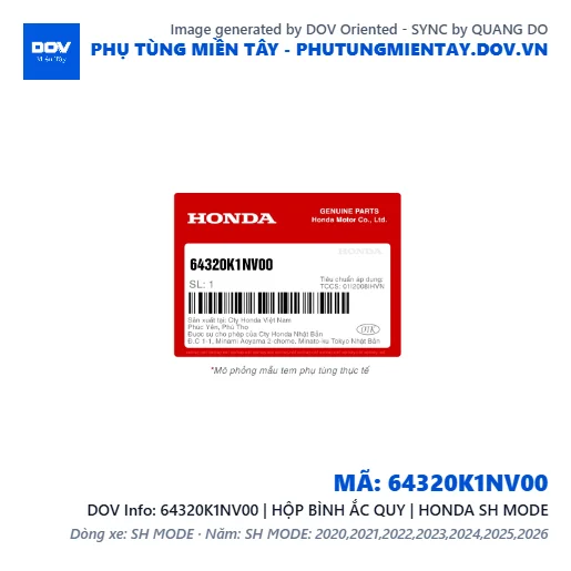 64320K1NV00 | HỘP BÌNH ẮC QUY | HONDA SH MODE — 64320K1NV00
