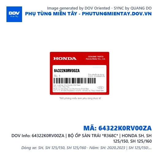 64322K0RV00ZA | BỘ ỐP SÀN TRÁI *R368C* | HONDA SH, SH 125/150, SH 125/160 — 64322K0RV00ZA