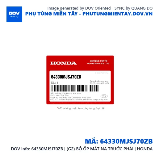 64330MJSJ70ZB | (G2) BỘ ỐP MẶT NẠ TRƯỚC PHẢI | HONDA  — 64330MJSJ70ZB