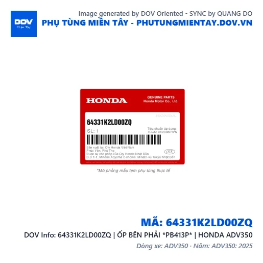 64331K2LD00ZQ | ỐP BÊN PHẢI *PB413P* | HONDA ADV350 — 64331K2LD00ZQ