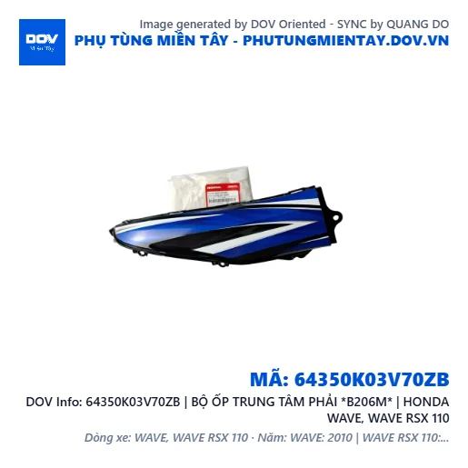 64350K03V70ZB | BỘ ỐP TRUNG TÂM PHẢI *B206M* | HONDA WAVE, WAVE RSX 110 — 64350K03V70ZB