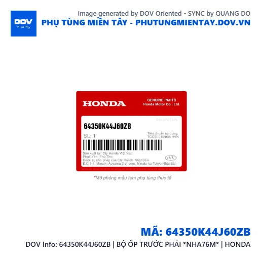64350K44J60ZB | BỘ ỐP TRƯỚC PHẢI *NHA76M* | HONDA  — 64350K44J60ZB