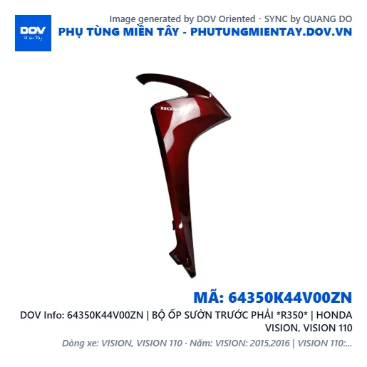 64350K44V00ZN | BỘ ỐP SƯỜN TRƯỚC PHẢI *R350* | HONDA VISION, VISION 110 — 64350K44V00ZN