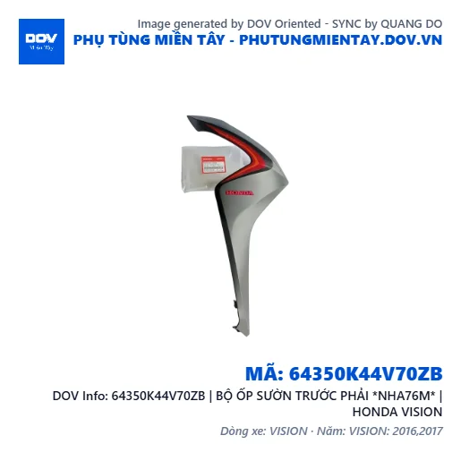 64350K44V70ZB | BỘ ỐP SƯỜN TRƯỚC PHẢI *NHA76M* | HONDA VISION — 64350K44V70ZB