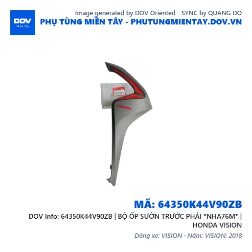 64350K44V90ZB | BỘ ỐP SƯỜN TRƯỚC PHẢI *NHA76M* | HONDA VISION — 64350K44V90ZB