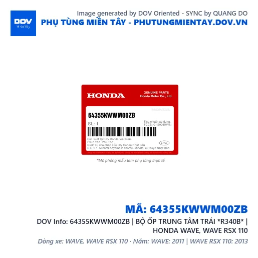 64355KWWM00ZB | BỘ ỐP TRUNG TÂM TRÁI *R340B* | HONDA WAVE, WAVE RSX 110 — 64355KWWM00ZB