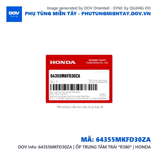 64355MKFD30ZA | ỐP TRUNG TÂM TRÁI *R380* | HONDA  — 64355MKFD30ZA