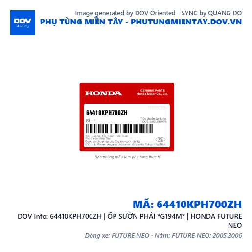 64410KPH700ZH | ỐP SƯỜN PHẢI *G194M* | HONDA FUTURE NEO — 64410KPH700ZH