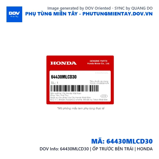64430MLCD30 | ỐP TRƯỚC BÊN TRÁI | HONDA  — 64430MLCD30