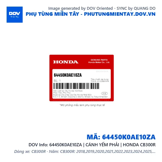64450K0AE10ZA | CÁNH YẾM PHẢI | HONDA CB300R — 64450K0AE10ZA