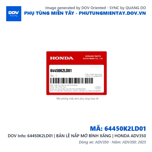 64450K2LD01 | BẢN LỀ NẮP MỞ BÌNH XĂNG | HONDA ADV350 — 64450K2LD01