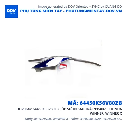 64450K56V80ZB | ỐP SƯỜN SAU TRÁI *PB406* | HONDA WINNER, WINNER X — 64450K56V80ZB