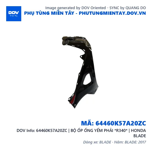 64460K57A20ZC | BỘ ỐP ỐNG YẾM PHẢI *R340* | HONDA BLADE — 64460K57A20ZC