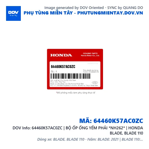 64460K57AC0ZC | BỘ ỐP ỐNG YẾM PHẢI *NH262* | HONDA BLADE, BLADE 110 — 64460K57AC0ZC